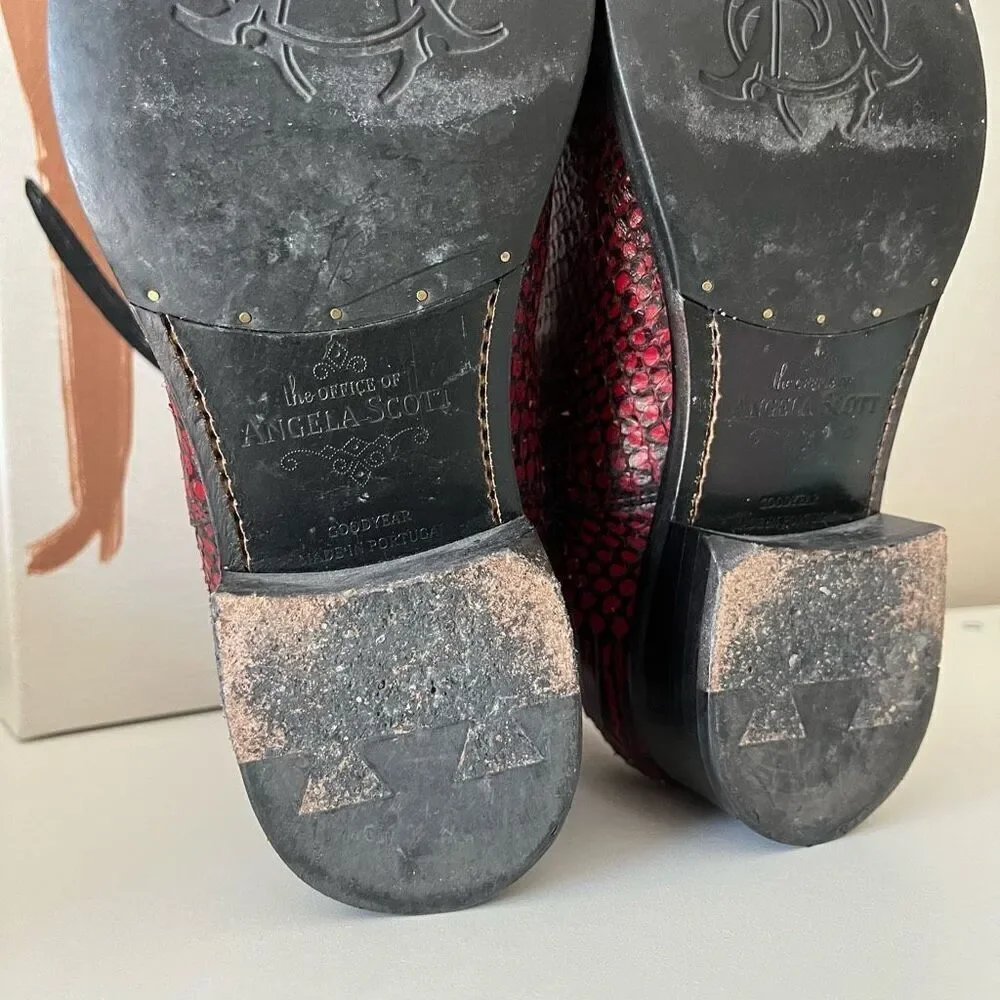 The Office of Angela Scott Mr Jagger Boots Leather Snakeskin Embossed Red Sz 37‎